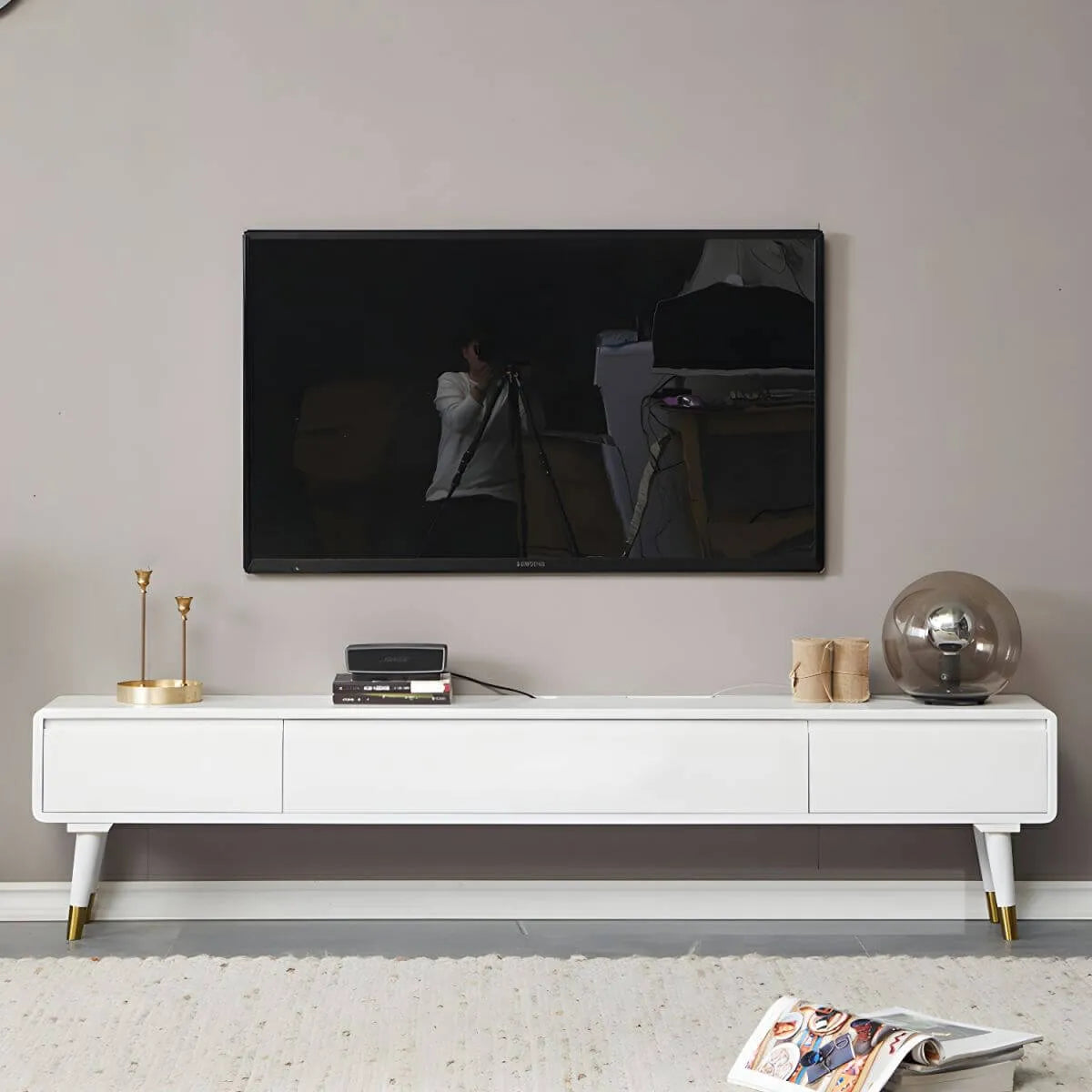 Scandinavian Low-Profile Wood TV Stand with Drawers and Cabinet Main Product Image Main image