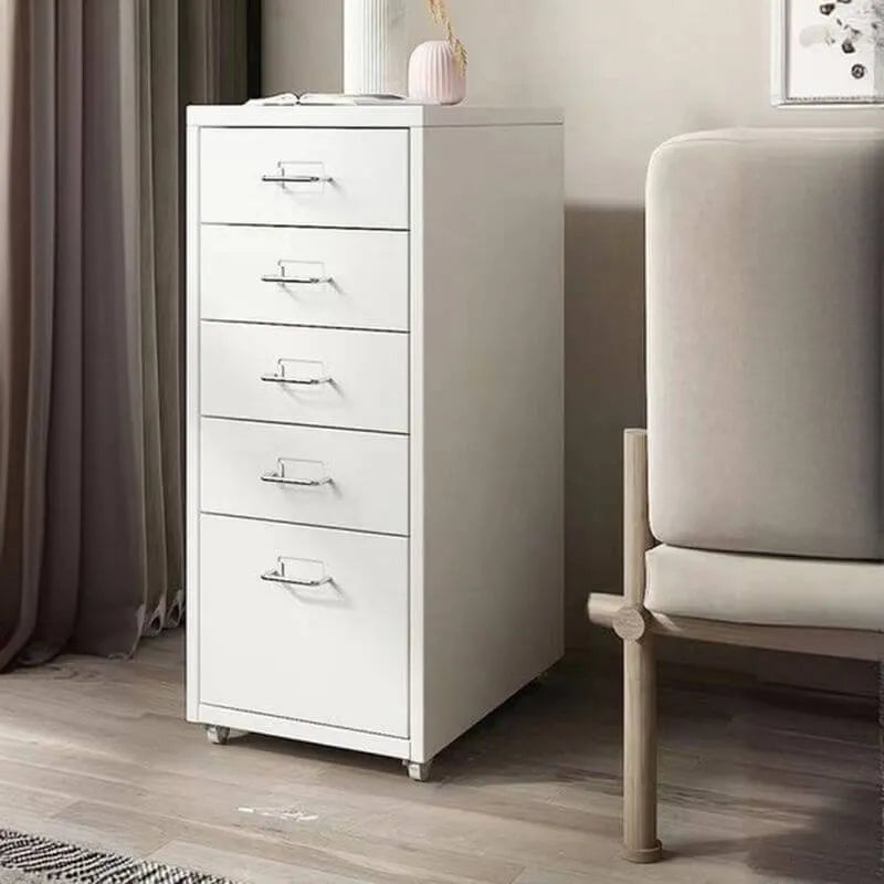 Scandinavian Metal Filing Cabinet With Drawers and Rolling Storage
