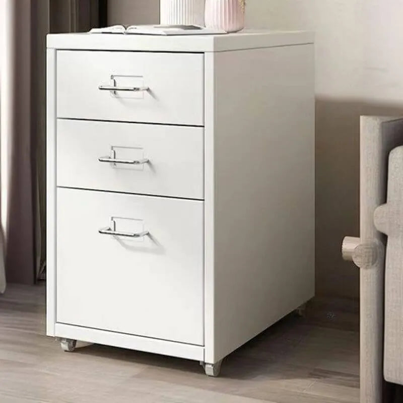 Scandinavian Metal Filing Cabinet With Drawers and Rolling Storage