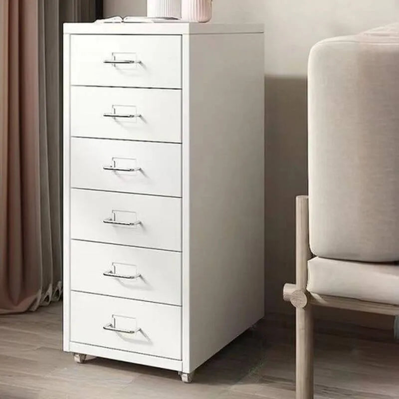 Scandinavian Metal Filing Cabinet With Drawers and Rolling Storage