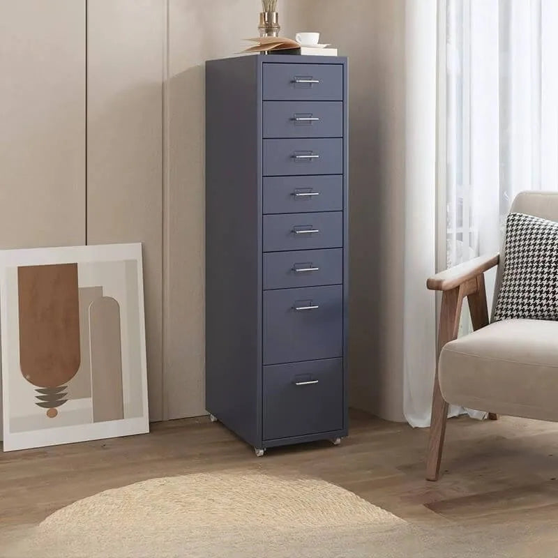 Scandinavian Metal Filing Cabinet With Drawers and Rolling Storage