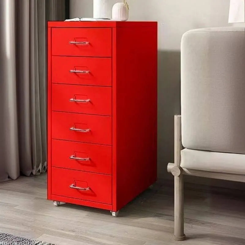 Scandinavian Metal Filing Cabinet With Drawers and Rolling Storage