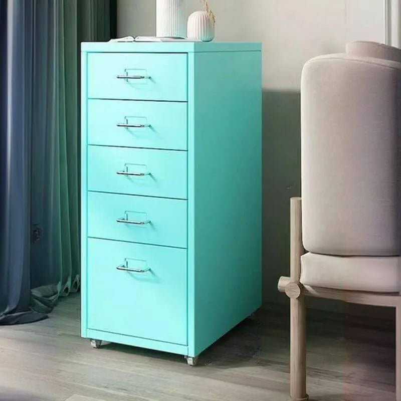 Scandinavian Metal Filing Cabinet With Drawers and Rolling Storage
