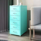 Scandinavian Metal Filing Cabinet With Drawers and Rolling Storage