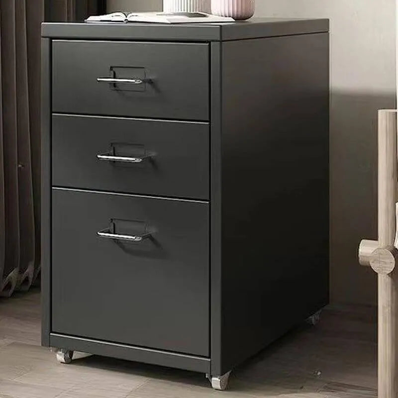 Scandinavian Metal Filing Cabinet With Drawers and Rolling Storage