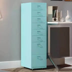 Scandinavian Metal Filing Cabinet With Drawers and Rolling Storage