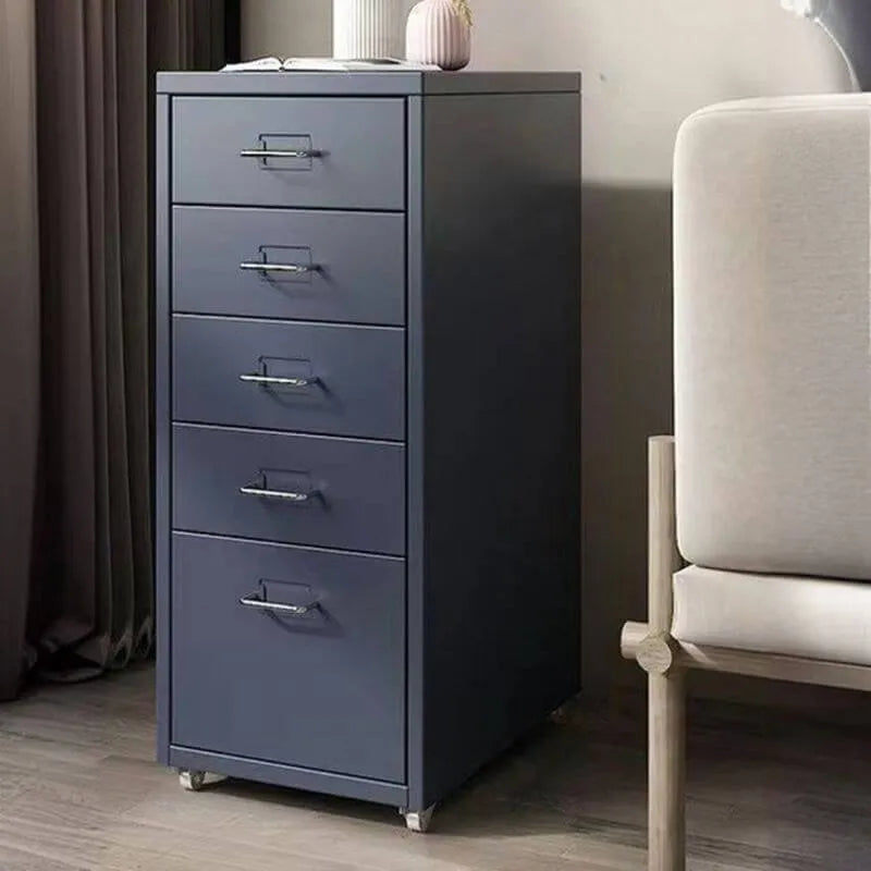 Scandinavian Metal Filing Cabinet With Drawers and Rolling Storage