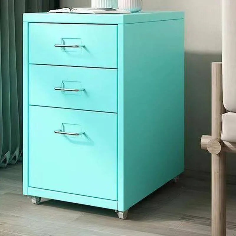 Scandinavian Metal Filing Cabinet With Drawers and Rolling Storage