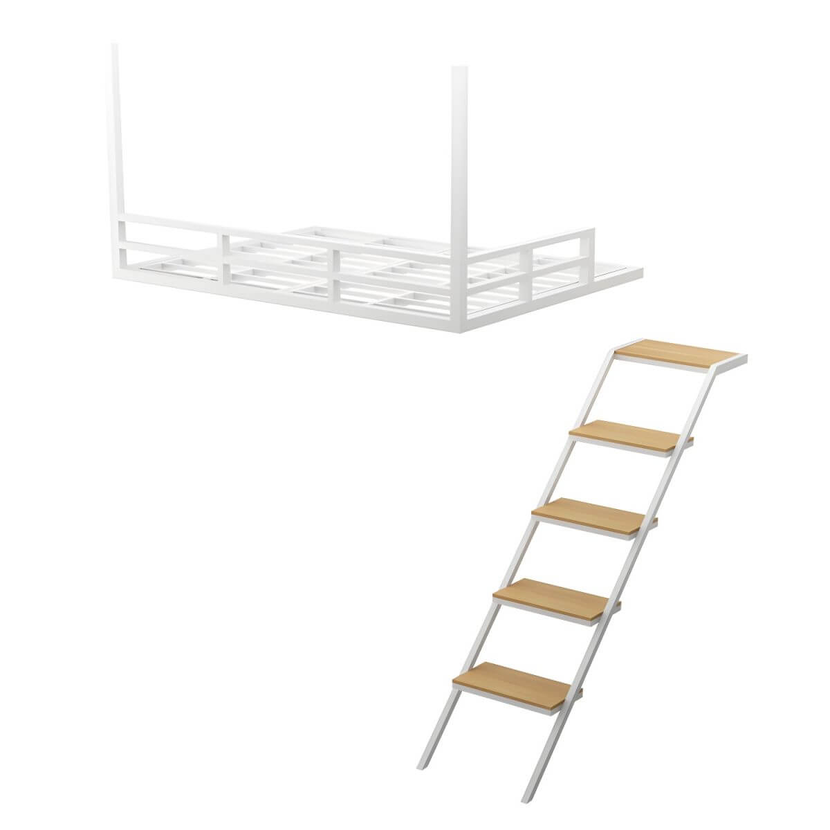 Scandinavian Metal Loft Bed with Built-In Ladder and Guardrail Main image