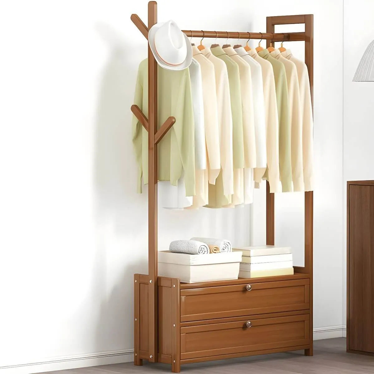 Scandinavian Open Wardrobe Armoire With Shelves and Clothing Rail