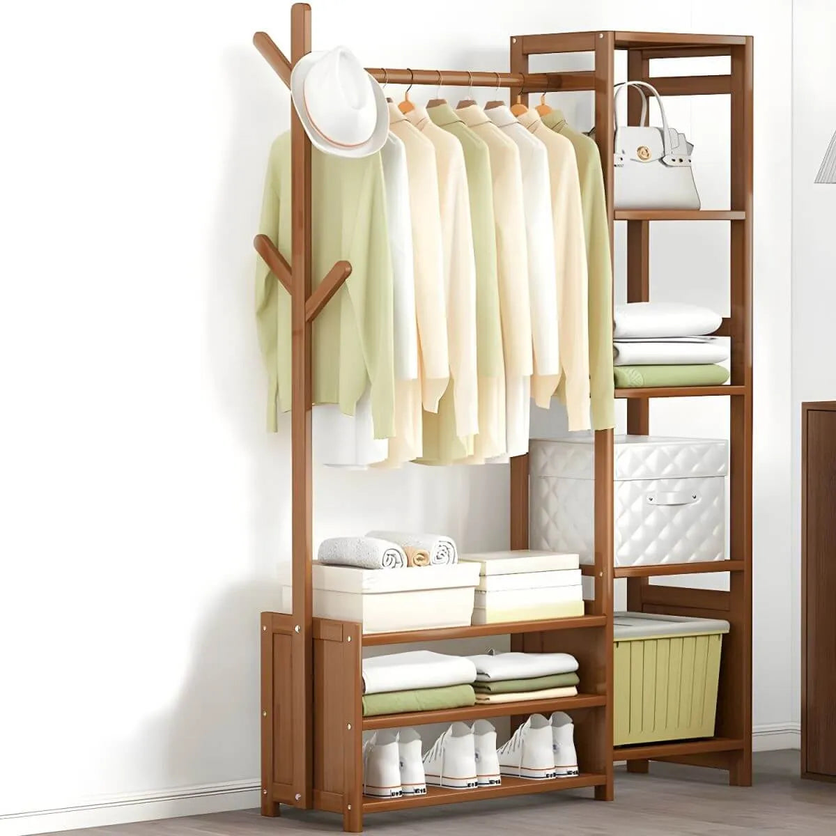 Scandinavian Open Wardrobe Armoire With Shelves and Clothing Rail