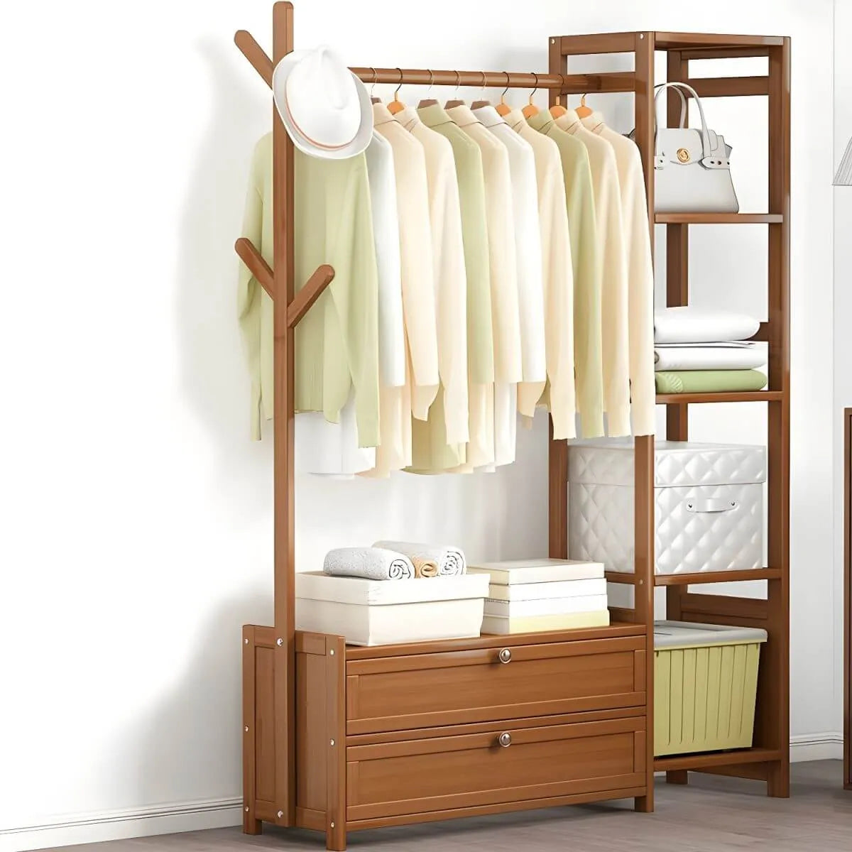 Scandinavian Open Wardrobe Armoire With Shelves and Clothing Rail