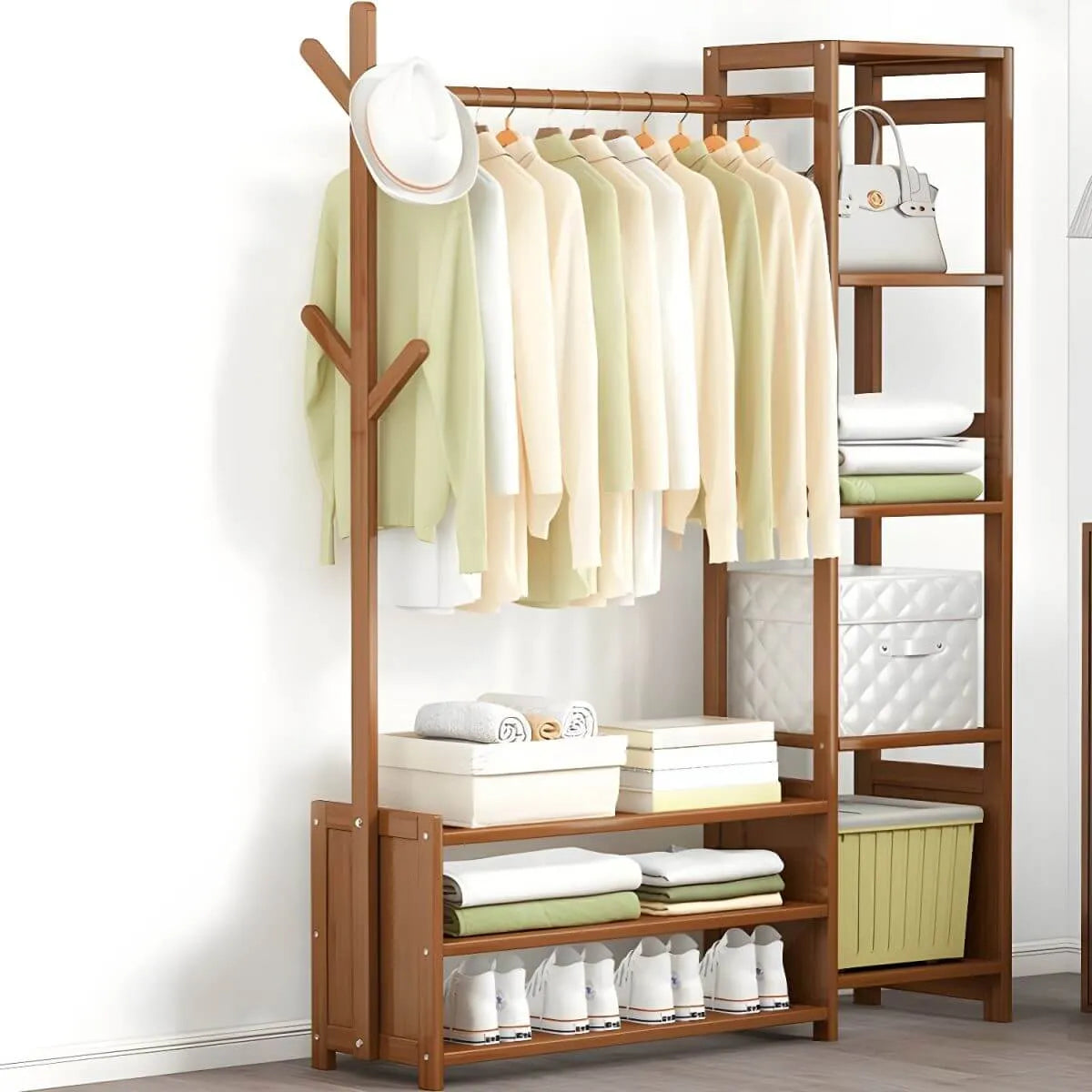 Scandinavian Open Wardrobe Armoire With Shelves and Clothing Rail