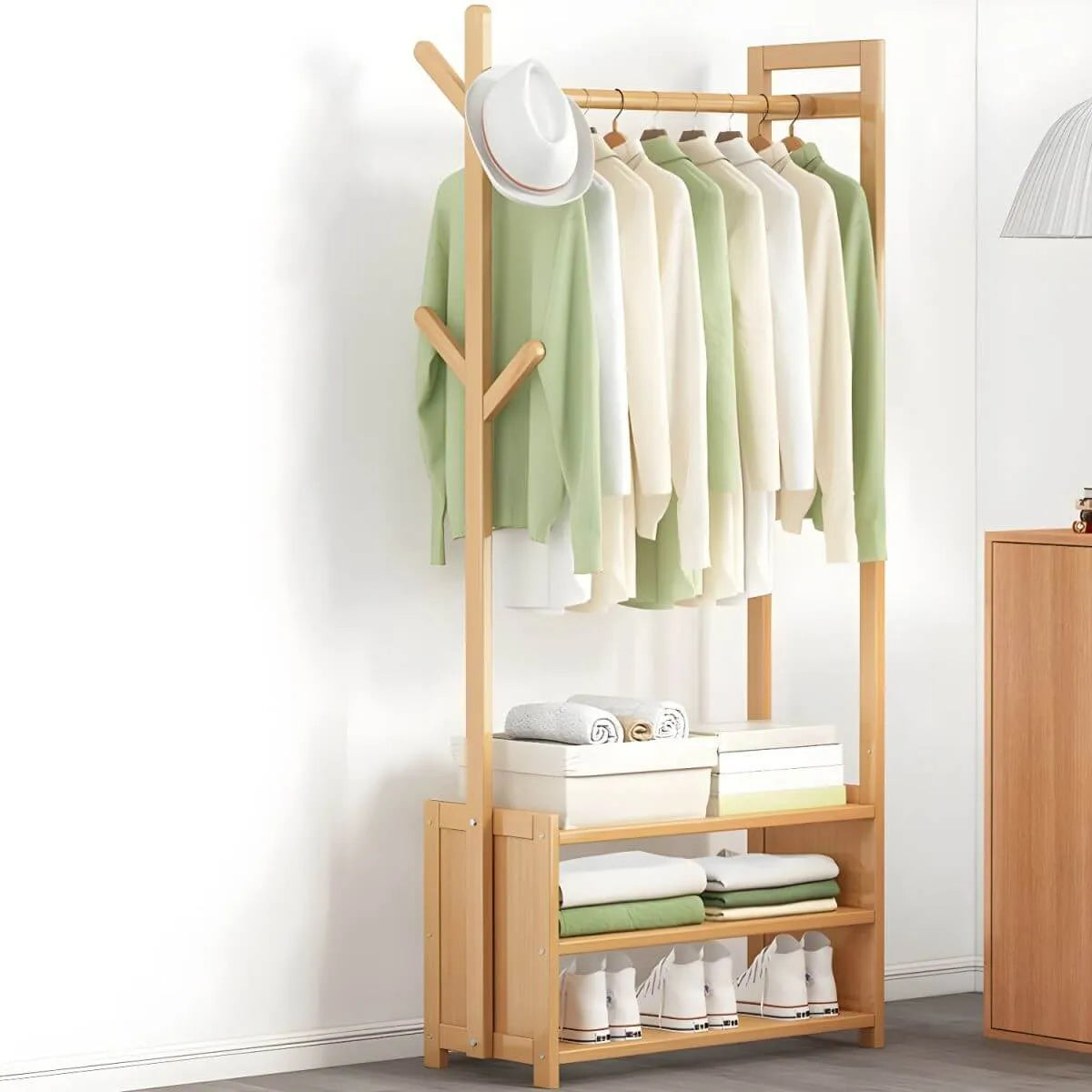 Scandinavian Open Wardrobe Armoire With Shelves and Clothing Rail