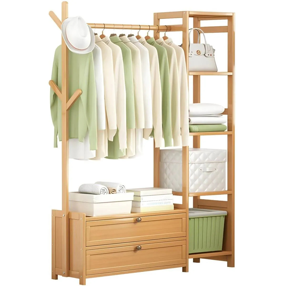 Scandinavian Open Wardrobe Armoire With Shelves and Clothing Rail