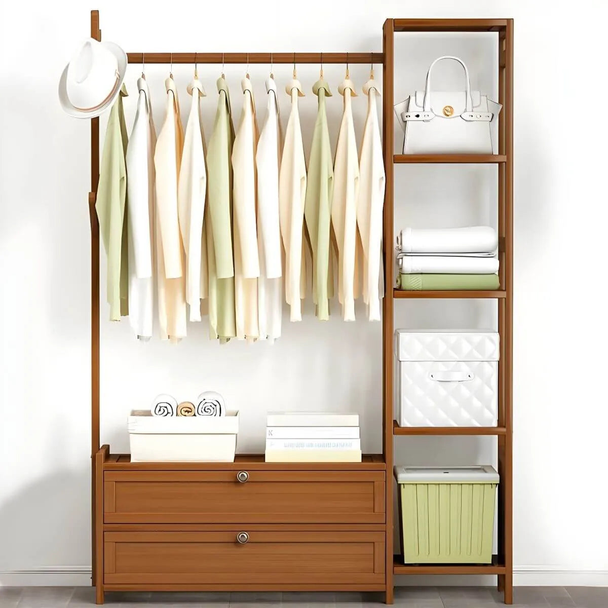 Scandinavian Open Wardrobe Armoire With Shelves and Clothing Rail
