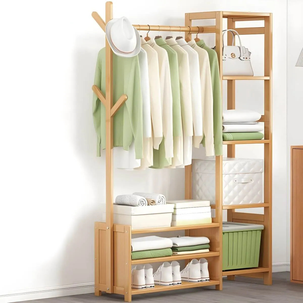 Scandinavian Open Wardrobe Armoire With Shelves and Clothing Rail