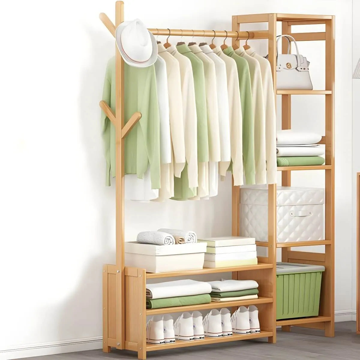Scandinavian Open Wardrobe Armoire With Shelves and Clothing Rail