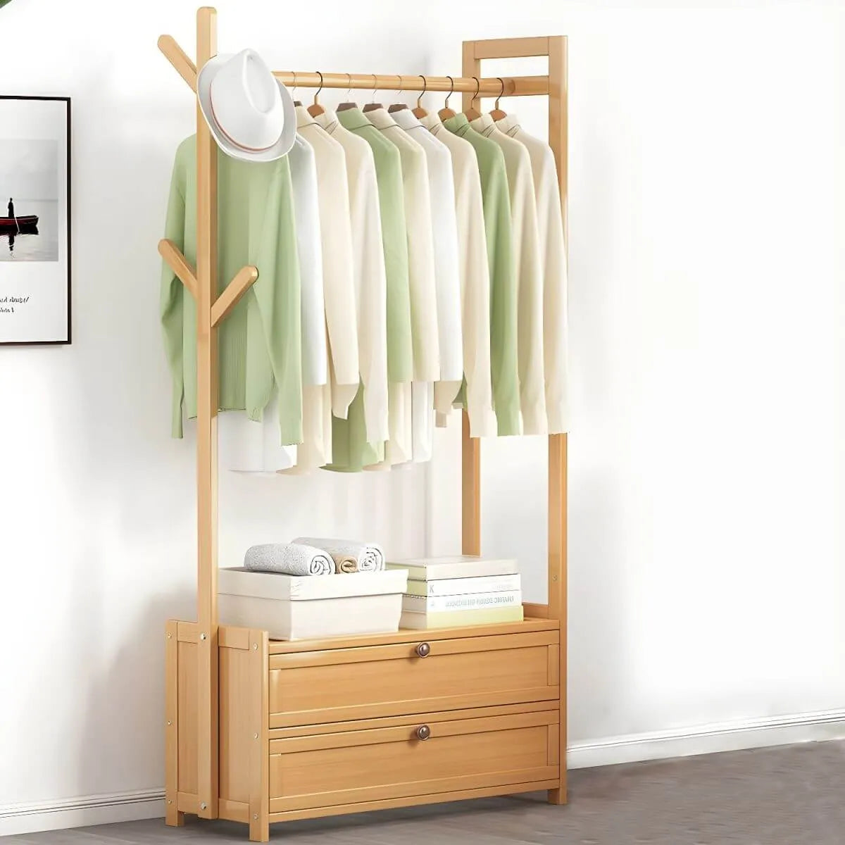 Scandinavian Open Wardrobe Armoire With Shelves and Clothing Rail