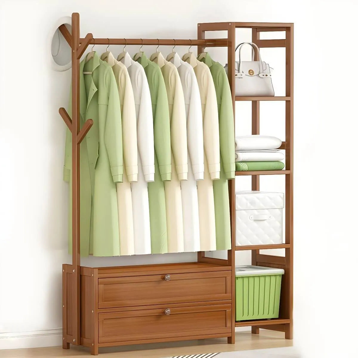 Scandinavian Open Wardrobe Armoire With Shelves and Clothing Rail
