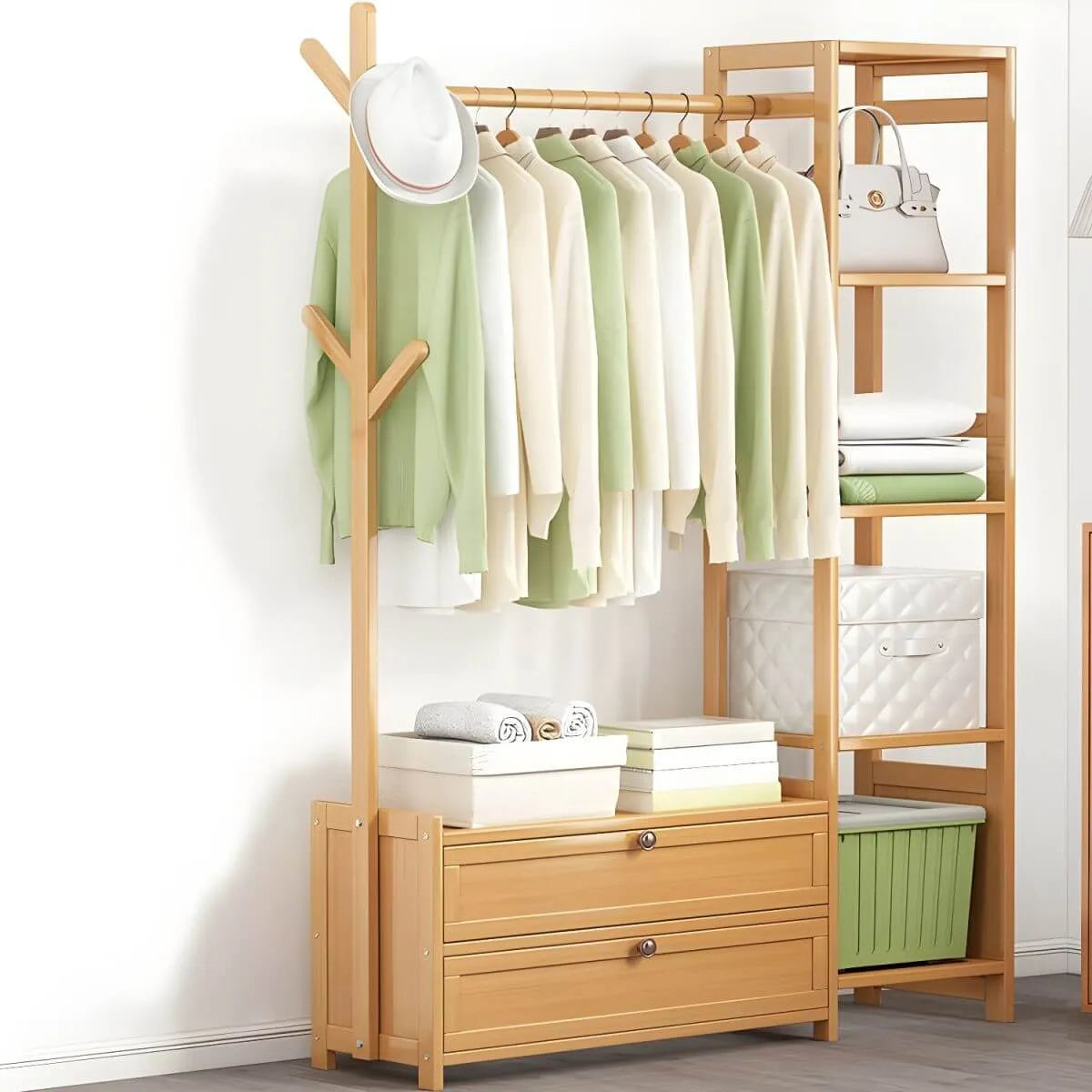 Scandinavian Open Wardrobe Armoire With Shelves and Clothing Rail