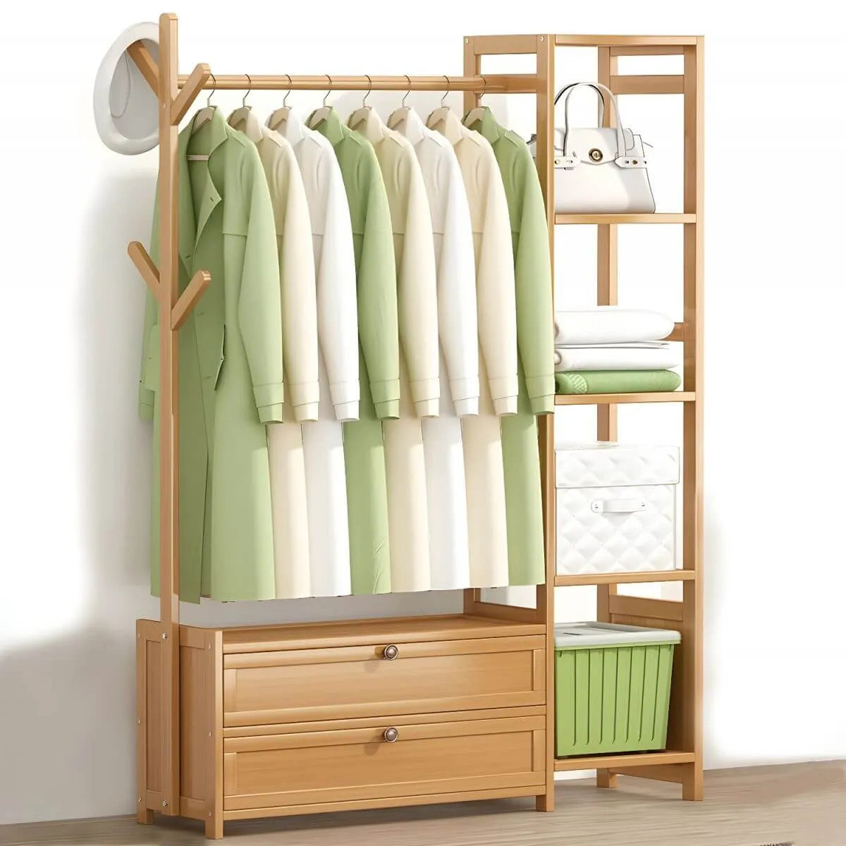 Scandinavian Open Wardrobe Armoire With Shelves and Clothing Rail