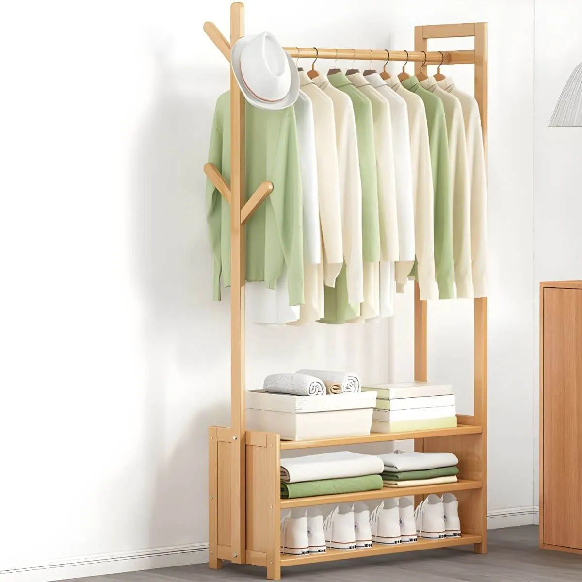 Scandinavian Open Wardrobe Armoire With Shelves and Clothing Rail