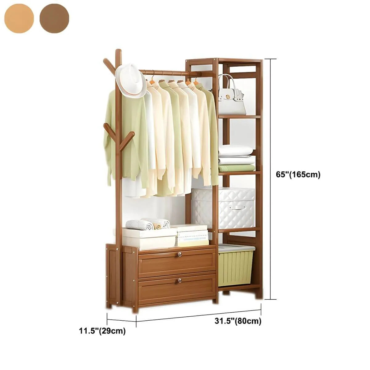 Scandinavian Open Wardrobe Armoire With Shelves and Clothing Rail Dimensions