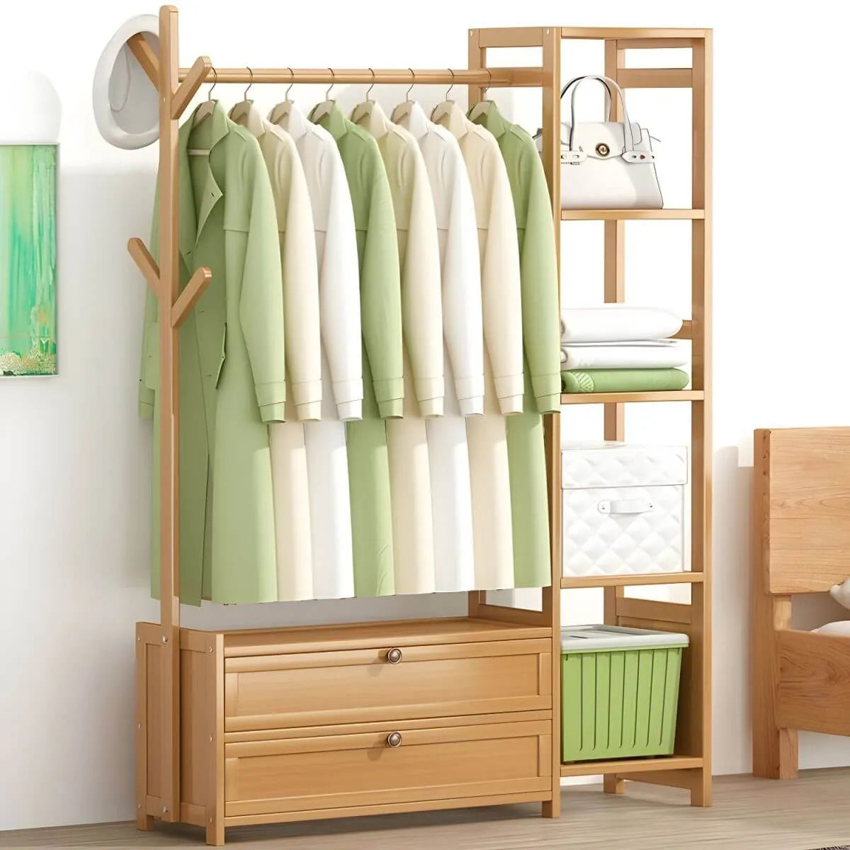 Scandinavian Open Wardrobe Armoire With Shelves and Clothing Rail Main Product Image