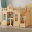 Scandinavian Pine Bunk Bed with Bookshelf, Desk, and Ladder Storage