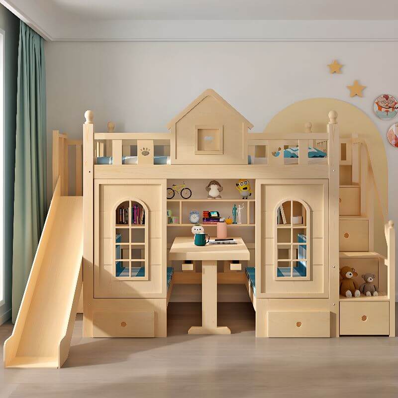 Scandinavian Pine Bunk Bed with Bookshelf, Desk, and Ladder Storage Secondary image