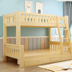 Scandinavian Pine Kids Bunk Bed with Bookcase and Mattress