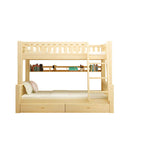 Scandinavian Pine Kids Bunk Bed with Bookcase and Mattress