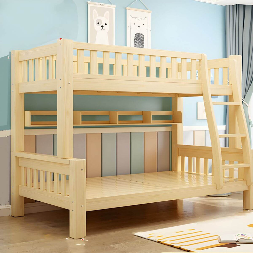 Scandinavian Pine Kids Bunk Bed with Bookcase and Mattress
