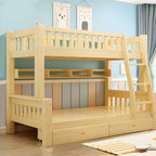 Scandinavian Pine Kids Bunk Bed with Bookcase and Mattress