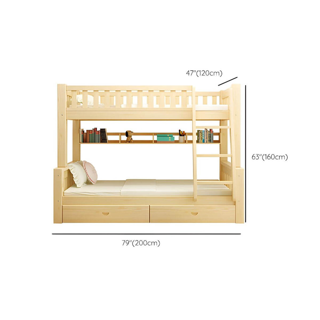 Scandinavian Pine Kids Bunk Bed with Bookcase and Mattress Dimensions
