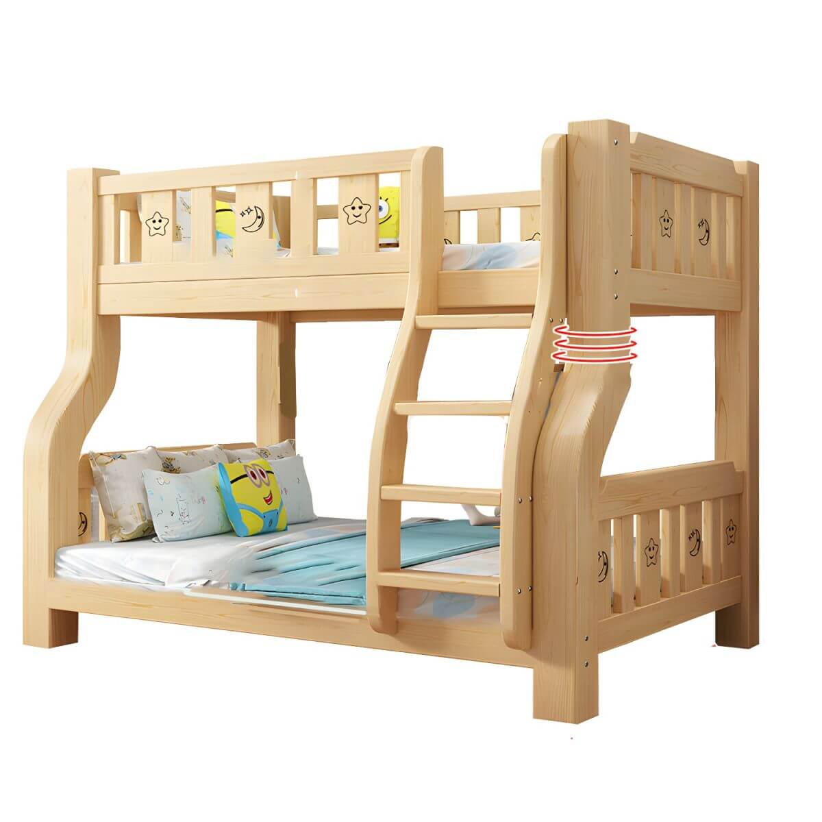 Scandinavian Pine Kids Bunk Bed with Bookcase, Ladder & Mattress メイン画像