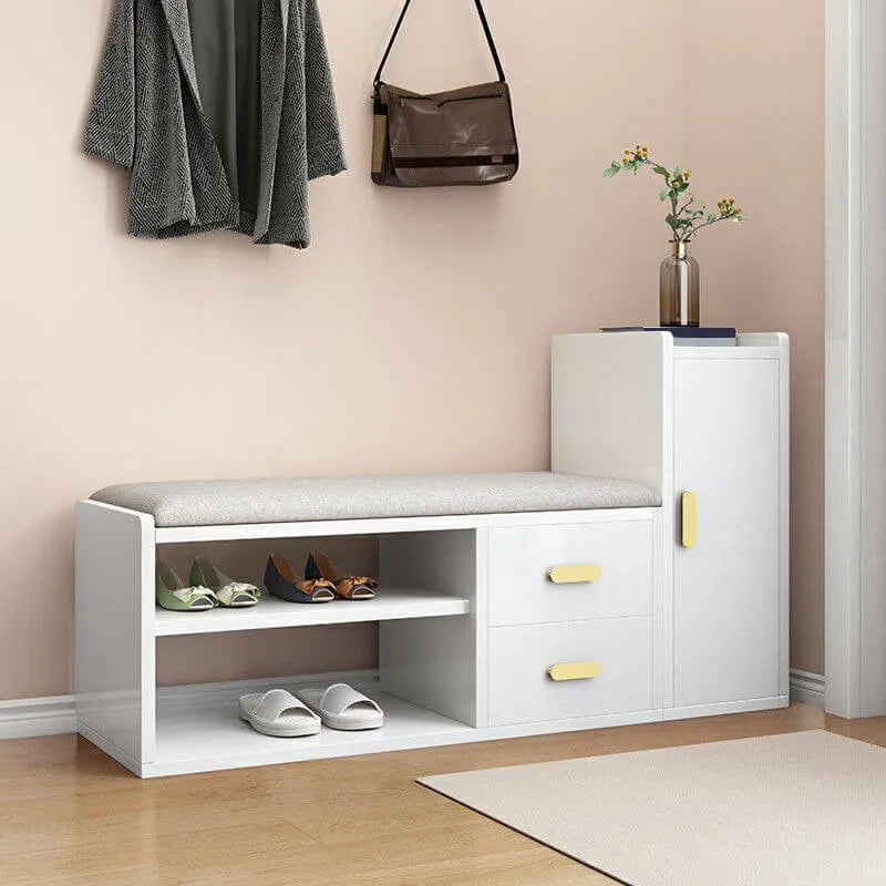 Scandinavian Shoe Storage Bench with Drawers and Adjustable Shelves