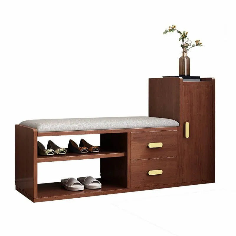 Scandinavian Shoe Storage Bench with Drawers and Adjustable Shelves