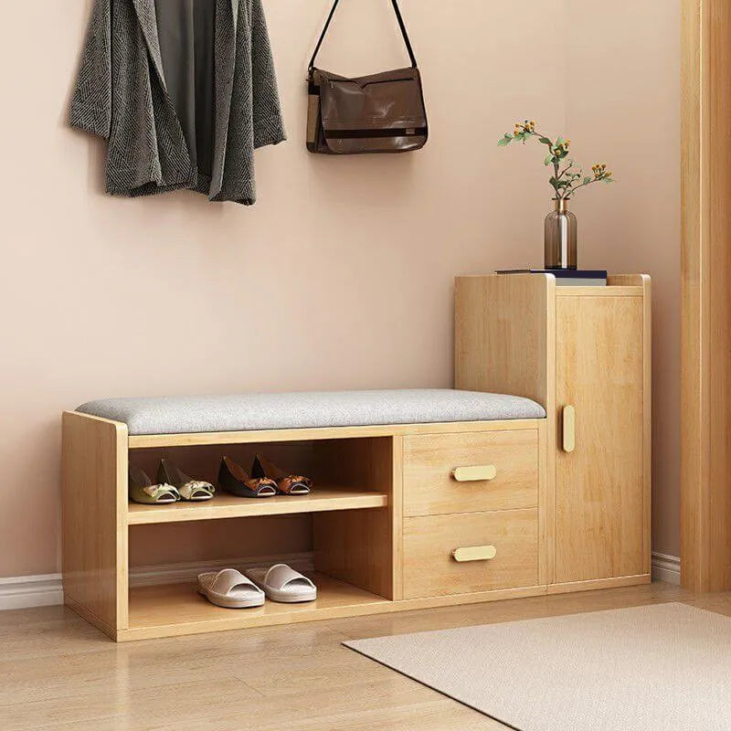 Scandinavian Shoe Storage Bench with Drawers and Adjustable Shelves