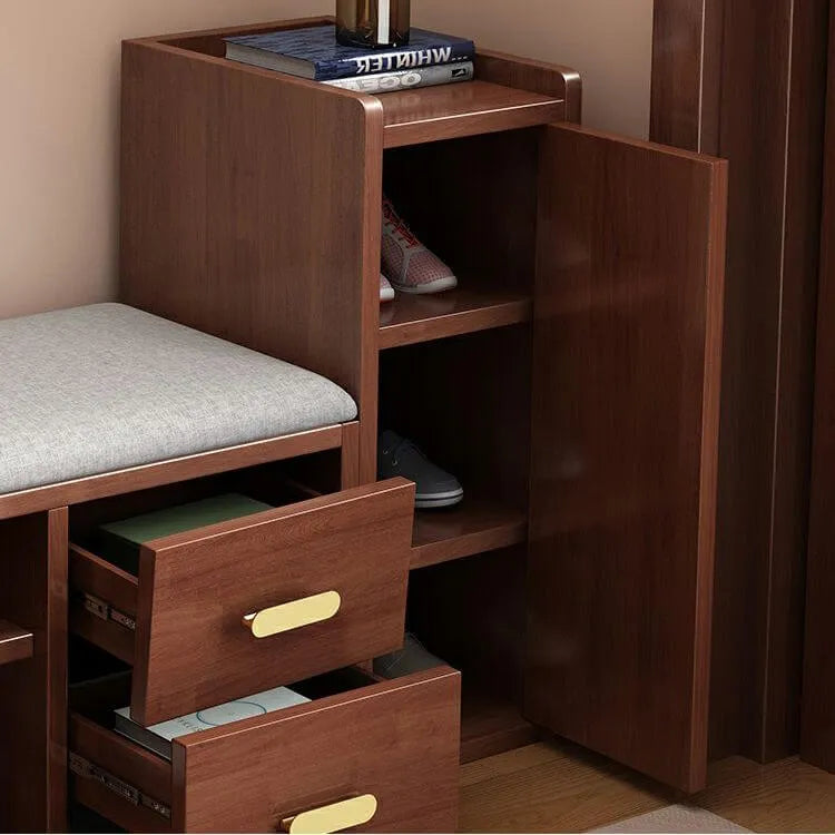 Scandinavian Shoe Storage Bench with Drawers and Adjustable Shelves