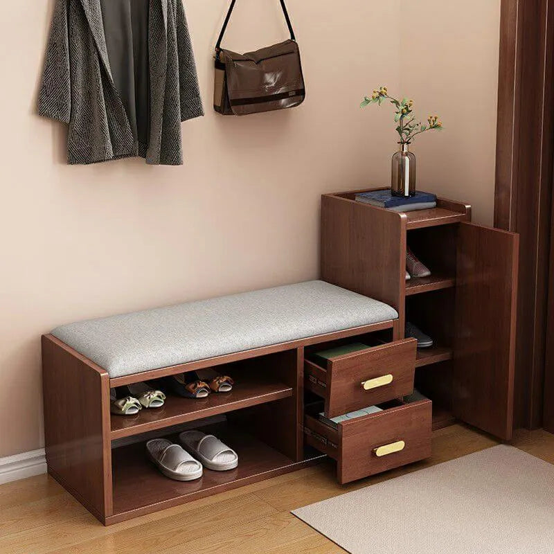 Scandinavian Shoe Storage Bench with Drawers and Adjustable Shelves Main Product Image Main image