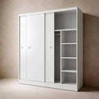 Scandinavian Sliding Door Wood Wardrobe With Shelves And Rod