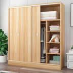 Scandinavian Sliding Door Wood Wardrobe With Shelves And Rod