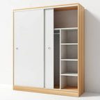 Scandinavian Sliding Door Wood Wardrobe With Shelves And Rod