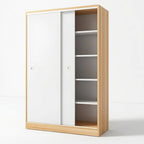 Scandinavian Sliding Door Wood Wardrobe With Shelves And Rod