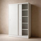 Scandinavian Sliding Door Wood Wardrobe With Shelves And Rod