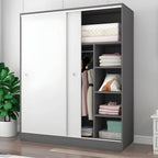 Scandinavian Sliding Door Wood Wardrobe With Shelves And Rod