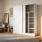 Scandinavian Sliding Door Wood Wardrobe With Shelves And Rod