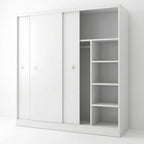 Scandinavian Sliding Door Wood Wardrobe With Shelves And Rod